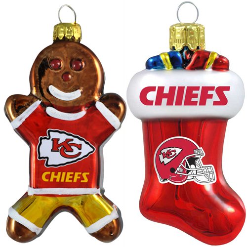 NFL Kansas City Chiefs Blown Glass Gingerbread Man & Stocking Ornament 2-Pack