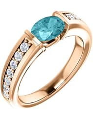 18K Rose Gold 7.00x5.00mm Oval Cut Blue Zircon and Diamond Ring -- LIFETIME WARRANTY