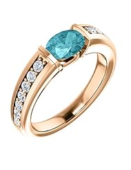 14K Rose Gold 7.00x5.00mm Oval Cut Blue Zircon and Diamond Ring -- LIFETIME WARRANTY