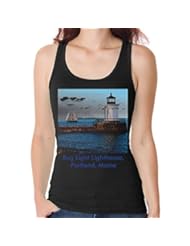 Apparel: Womens Sleeve Tee Bug Light Lighthouse Portland Maine WomanS Tee Black Size X-Large