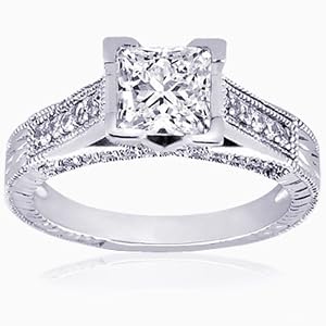 1.5 Carat Princess Cut Diamond Engagement Ring Vintage