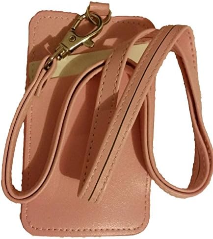 BTC LANYARDS 17" Vertical Two Color Faux Leather ID Badge Card Holder with Neck Lanyard (Light Pink White)