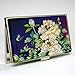 Antique Alive Mother of Pearl Peony Painting Design Purple Business Credit Id Card Holder Case Metal Stainless Steel Engraved Slim Money Wallet