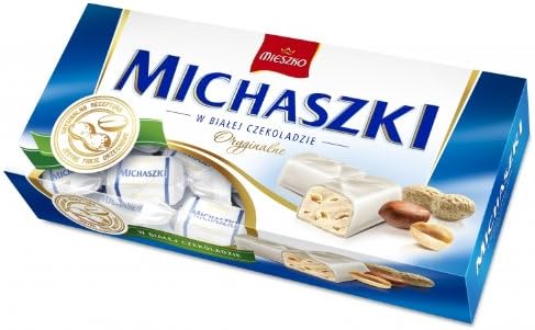 Mieszko Michaszki Biale 220g/ 7.8 Oz Traditional Chocolates with Peanut Filling Covered with White Chocolate