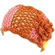 Wide Knit Flower Crochet Headwrap Headband Tri- Rust with Yellow & Pink