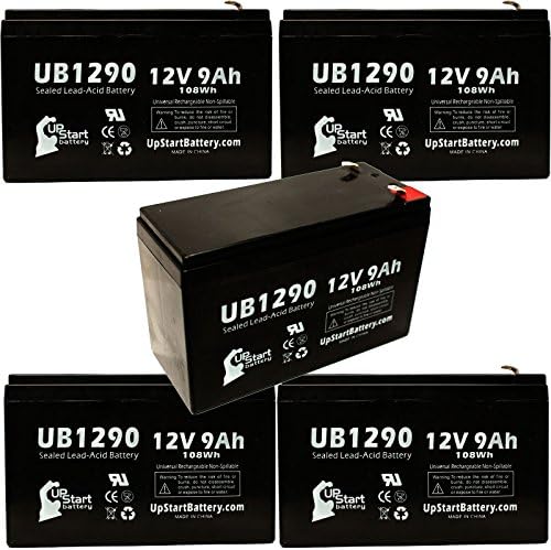 5x Pack - CYBERPOWER OR1500PFCRT2U Battery - Replacement UB1290 Universal Sealed Lead Acid Battery (12V, 9Ah, 9000mAh, F1 Terminal, AGM, SLA) - Includes 10 F1 to F2 Terminal Adapters