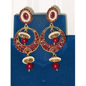 Danglers Pearl Gold Plated Earring with American Rose Beads Bollywood Fashionable Earings