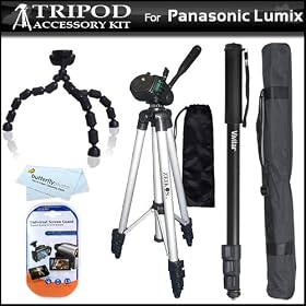 Tripod Kit For Panasonic Lumix DMC-TS2, FX75, FX700, TS10, FH20, FH1, FH3, F3, F2, DMC-ZS7, ZS5, FP3, FP1, LX5, FZ-100, FZ40, FZ35, LX3, L10, GH2, G10, GF1C, GH1, G1 DMC-ZS10, DMC-ZS8 Digital Cameras Includes 50" Tripod + 67" Monopod + Flexible Tripod