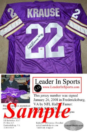 Paul Krause Autographed Jersey - Minnesota Vikings