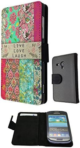 Shabby Chic Vintage Live Love Laugh Floral Roses Samsung Galaxy S3 Mini FashionTrend Wallet Case Flip Credit Card Book Style Cover