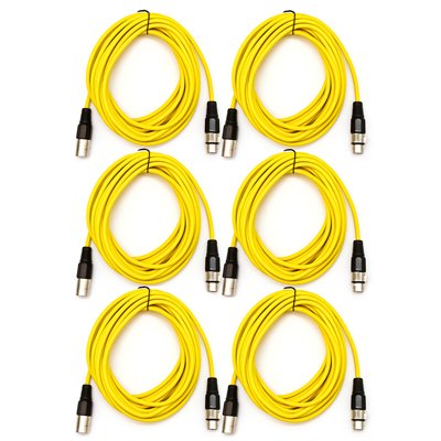 SEISMIC AUDIO - SAXLX-25 - (6 Pack) Yellow 25' XLR Patch or Microphone Cable