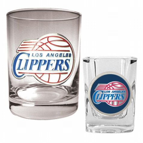 NBA Los Angeles Clippers Rocks Glass & Square Shot Glass Set - Primary Logo