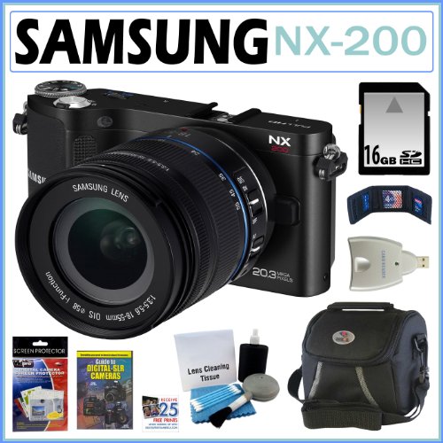 Samsung NX-200 20.3MP Digital SLR Camera in Black with 18-55mm Lens + 16GB Accessory Kit