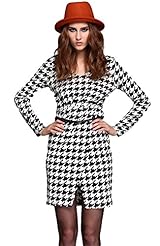 Winter Geometric Print Plaid Print Cocktail Knee Length Belted Wrap Bodycon Dress 