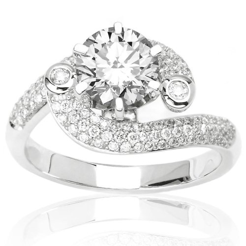 Pave And Bezel Set Diamond Engagement Ring In 14k W Gold with a 1.5, K, , VS1, GIA, Certified