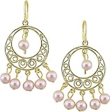 14K Yellow Gold-Plated 3-4mm Pink Cultured Freshwater Pearl Chandelier Earrings