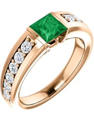 10K Rose Gold 5.00x5.00mm Princess Cut Chatham Created Emerald and Diamond Ring -- LIFETIME WARRANTY