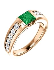 18K Rose Gold 5.00x5.00mm Princess Cut Chatham Created Emerald and Diamond Ring -- LIFETIME WARRANTY