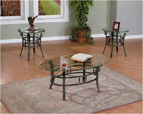 3pc Metal Base Oval Tables Set