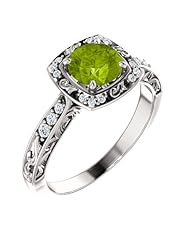 Platinum 6.00mm Round Cut Peridot and Diamond Ring -- LIFETIME WARRANTY