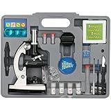 AmScope M30-ABS-KT2-W Beginner Microscope Kit, LED and Mirror Illumination, 300X, 600x, and 1200x Magnification, Includes 49-Piece Accessory Set and Case, White