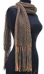 Handmade Ultra Soft Acrylic Scarf in Cocoa (Flexible and Delicate Open-weave, 100% Knitted By Hand)