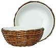Woven Rattan Round Basket with White Ceramic Bowl Liner 10.5"D x5"H