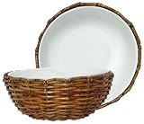 Woven Rattan Round Basket with White Ceramic Bowl Liner 10.5D x5H