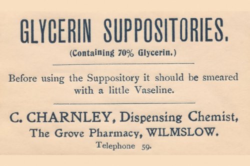 Glycerin Suppositories, Wilmslow, England, 18x27 Paper Giclée