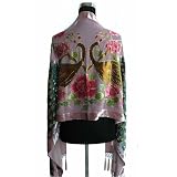 Handmade Beaded 2-Peacock 100% Silk Velvet Oblong Shawl, One size