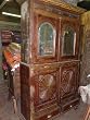 Antique India Armoire Carved Sun Dial Hutch Mirror Cabinet Teak Ochre Patina78x44x16