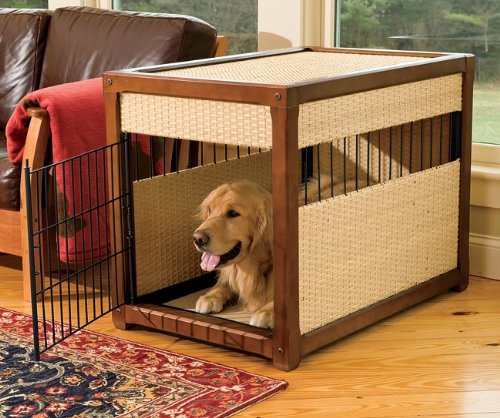 Wood and Faux Rattan Dog Crate / Medium