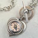 Heart and Compass Pendant on Sterling Silver Link Necklace