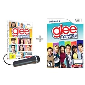 Karaoke Revolution Glee Game + Karaoke Revolution Glee Volume 2 Game + Microphone [Wii]: Video Games