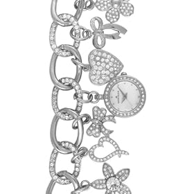 AK Anne Klein Ladies Silver-Tone Charm Bracelet Watch #10-8131CHRM by AK Anne Klein