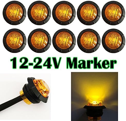 " Purishion 10x 3/4"" Round LED Clearence Light Front Rear Side Marker Indicators Light for Truck Car Bus Trailer Van Caravan Boat, Taillight Brake Stop Lamp 10-30V" (Amber)
