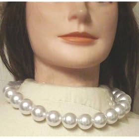 One Strand Simulated Large White Pearls Choker Necklace Earrings on Clips for Women Teens