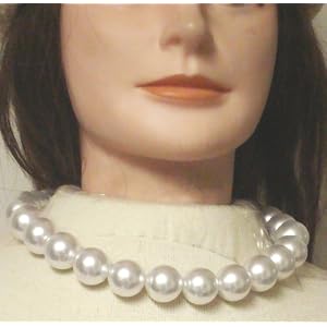 One Strand Simulated Large White Pearls Choker Necklace Earrings on Clips for Women Teens
