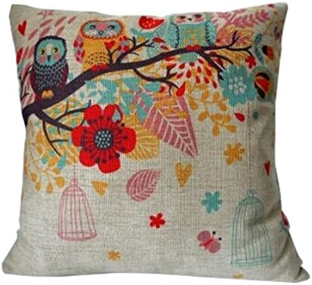 HOSL Cotton Linen Square Decorative Throw Pillow Case Cushion Cover Owls with Birdcage 18 "X18 "