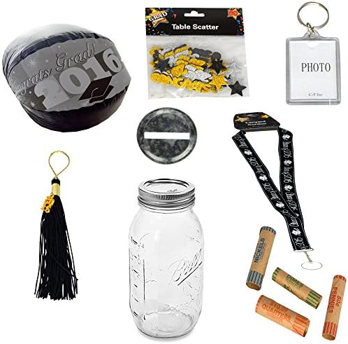 Bundle: Gift For The Graduate- Mason Jar Bank Filled with Fun Gifts Including Slotted Lid Converting Jar Into a Savings Bank