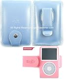 Metallic Blue Leather Case for Apple Ipod Video 30gb 60gb + Pink Armband for Apple Ipod Video