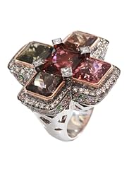 Samuel B. SoHo Boutique 18K White Gold Multi-Gemstone Cross Ring, Size 7.5., 33.42 Tcw.