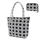 Medium Quilted Wicker Print Tote Bag and Matching Zip-around Wallet (15x13x5)