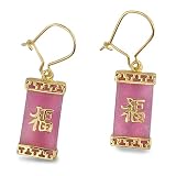 Gold Plated 925 Silver And Pink Jade Chinese Drop Earrings Wirh Shepherds Hook Fitting