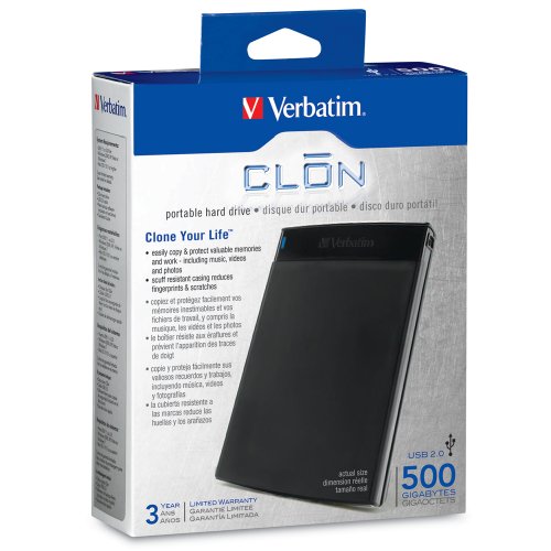 Verbatim 500 GB USB 2.0 CLŌN Portable External Hard Drive 97060 (Black Matte Finish)
