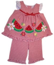 Good Lad Toddler Girl Red Seersucker Watermelon Capri Set