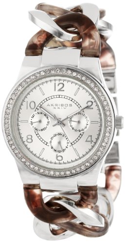 Akribos XXIV Women's AK562GY Quartz Multi-Function Crystal Accented Resin Chain Watch