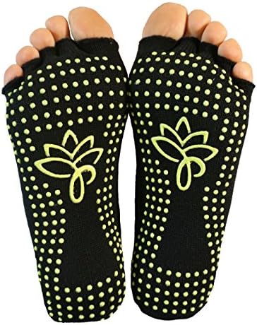Aries Premium Women's Non-Slip Toeless Yoga Socks, Black/Yellow, Large