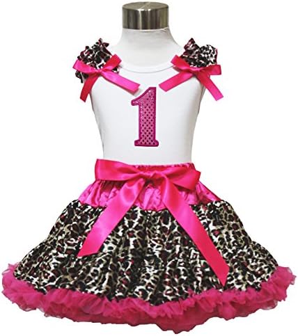 Birthday 1st Shirt Hot Pink Leopard Pettiskirt Tutu Girl Clothing Outfit 1-8y (1-2year)