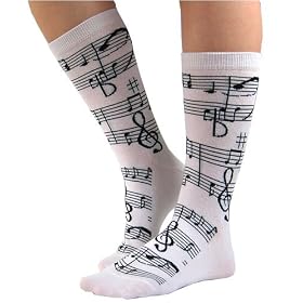 Soft and Comfortable Music Notes Trouser Socks in Your Choice of Black or White by Foot Traffic